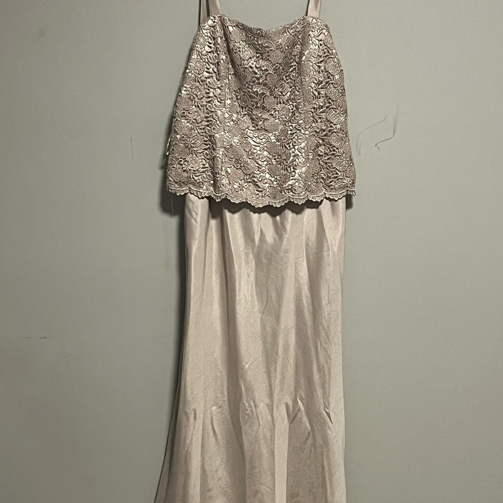 Elegant Beige Lace Overlay Dress Set